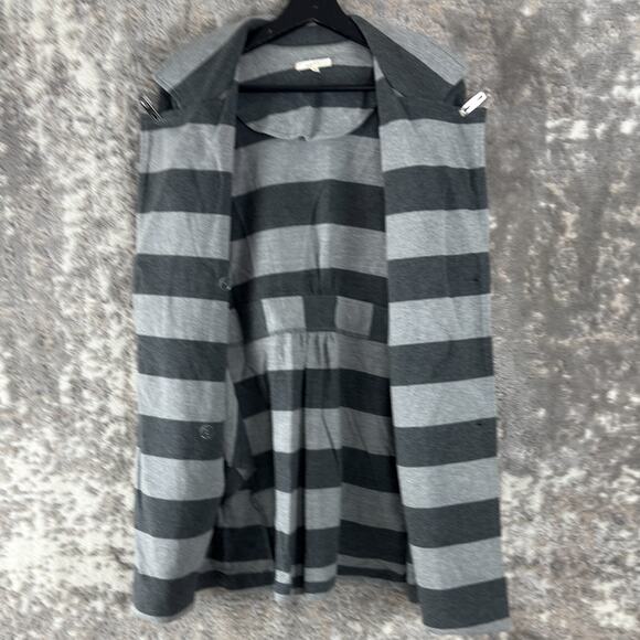 Mystree Size M Outdoor Stroped Notched Coat Gray Long Sleeve Button Pocket - Picture 4 of 9